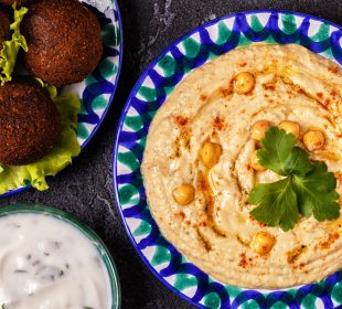Classic falafel and hummus on the plates.