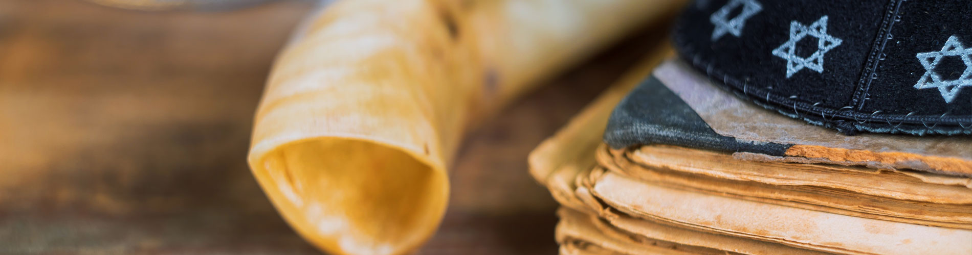 Simchat Torah holiday shofar horn with religious holy prayer book