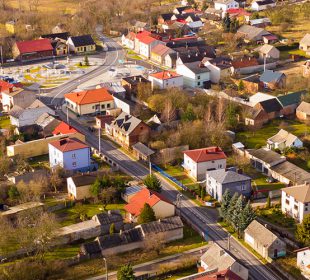 Aerial view of houses of Wlodowice, Poland