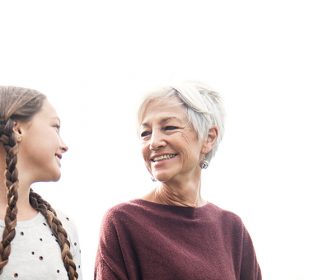 three generations of women walking