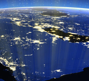 photo of world at night predominantly showing the middle east