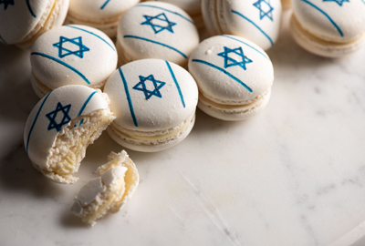 Macaroons decorated with Star of David for the Jewish holiday celebrations