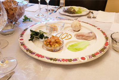 Passover Seder plate on table