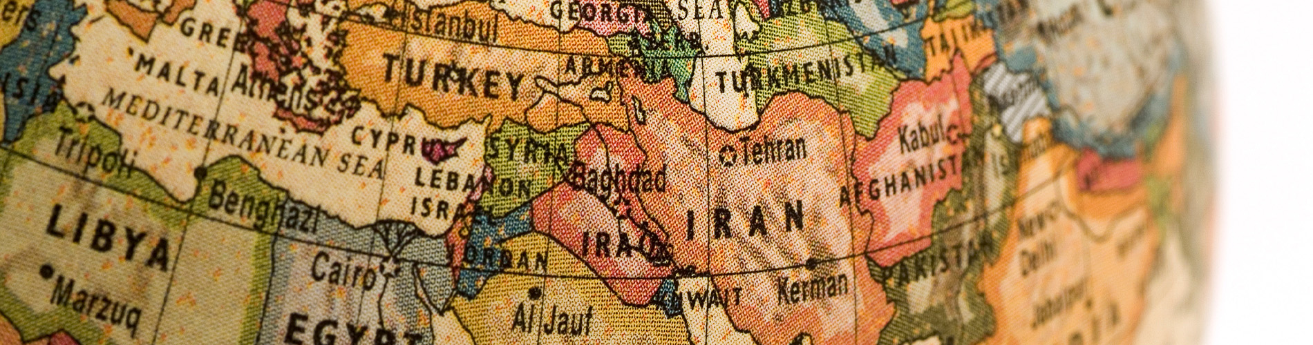 Middle East on a globe