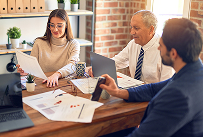 advisor speaking with clients