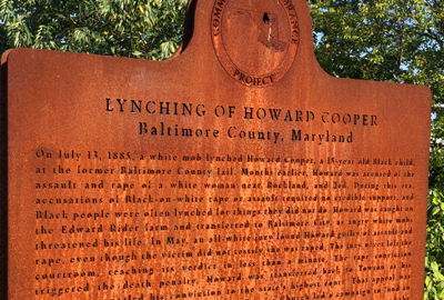 Civil rights sign, lynching of Howard Cooper