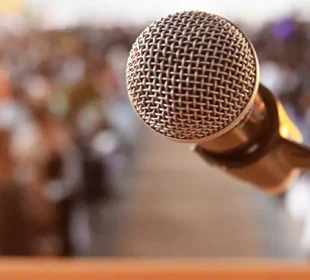 Podium and microphone at event
