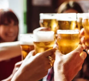 Young adults toasting