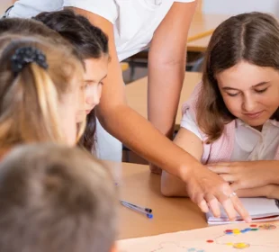 Middle schoolers playing game