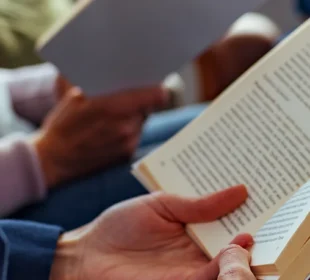 Woman reading at book club
