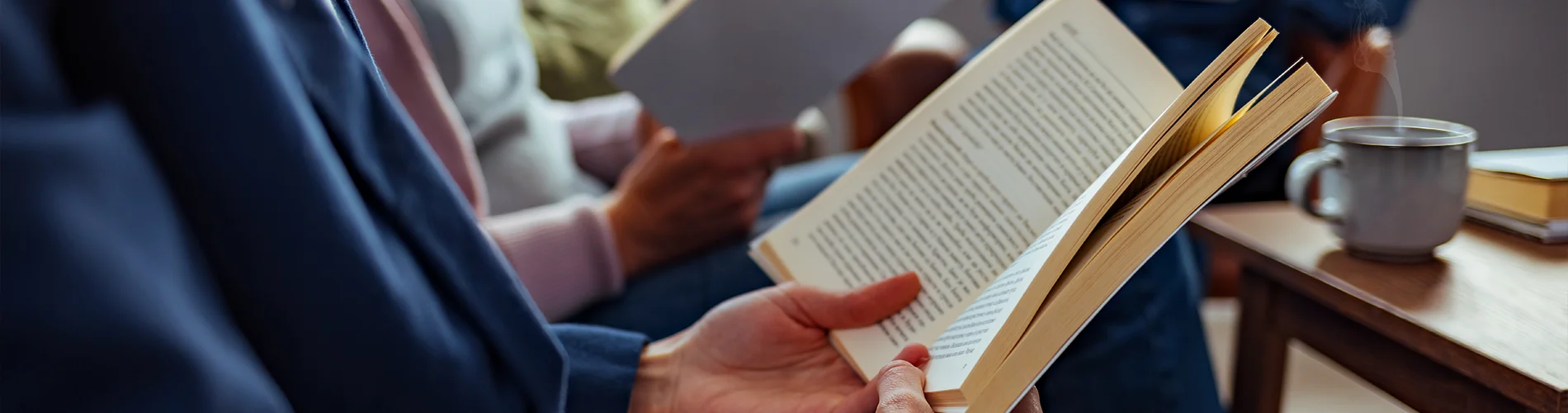 Woman reading at book club