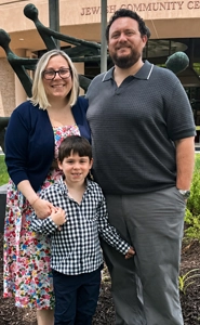 Jessica Halle with her husband and son.