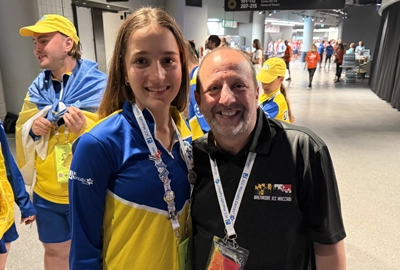 Alina from Odesa, Ukraine, at the Maccabi Games with Andrew Cushnir
